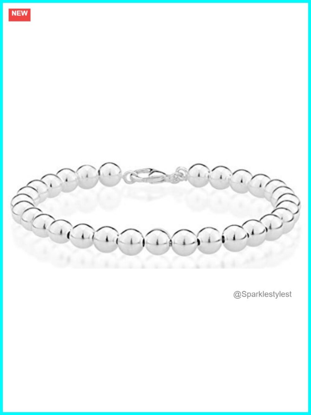 925 Sterling Silver 6mm Beaded Ball Chain Bracelet Italian Handmade